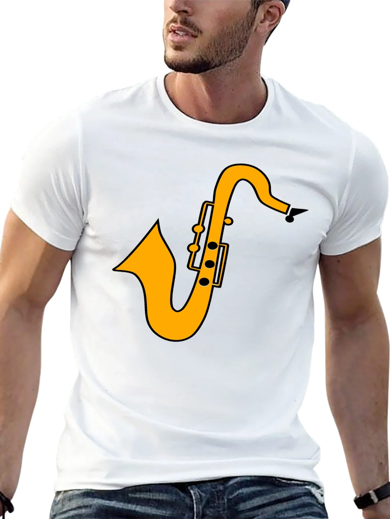 Saxophone Graphic Tee - Black Casual T-Shirt