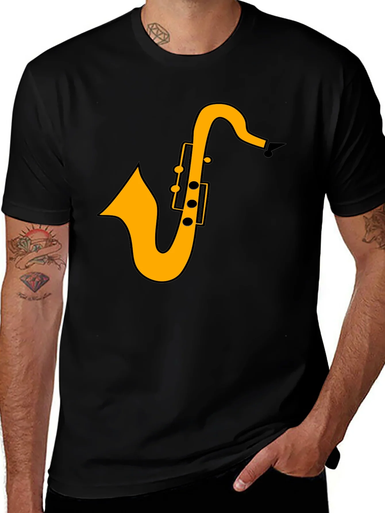 Saxophone Graphic Tee - Black Casual T-Shirt