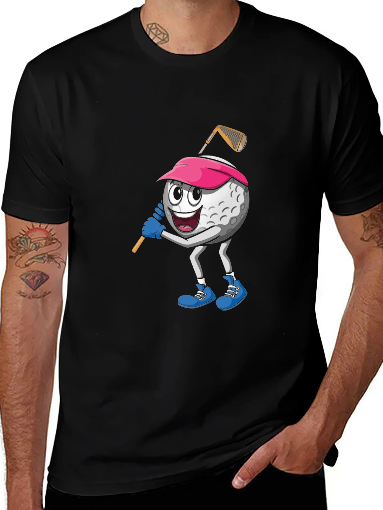 Golf Ball Cartoon Black T-Shirt