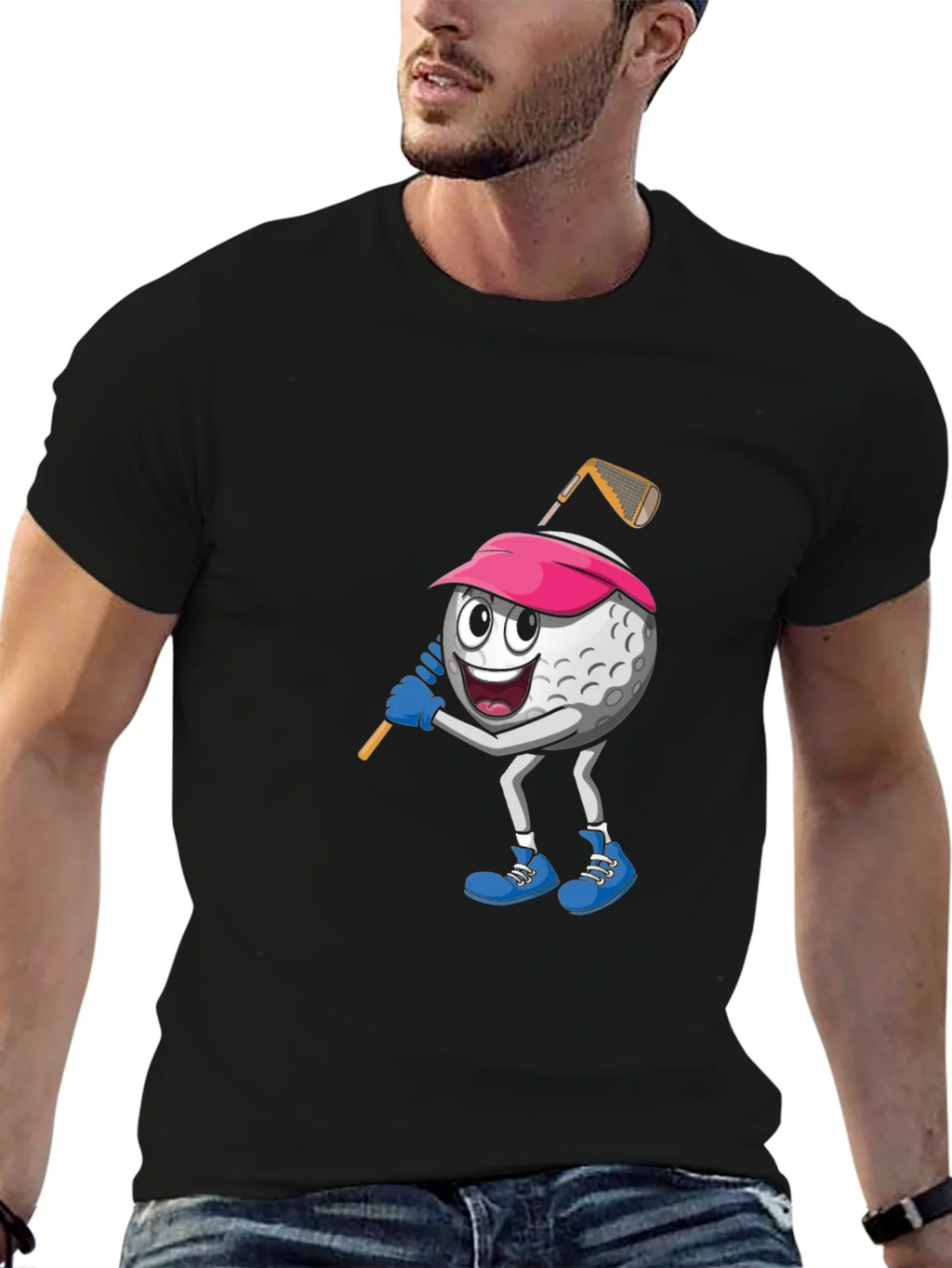 Golf Ball Cartoon Black T-Shirt