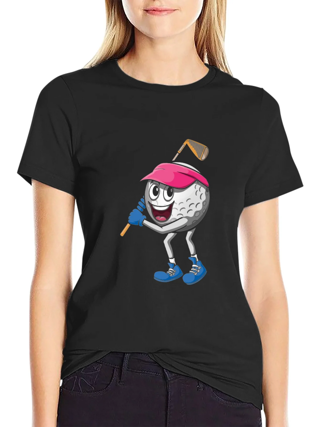 Golf Ball Cartoon Black T-Shirt