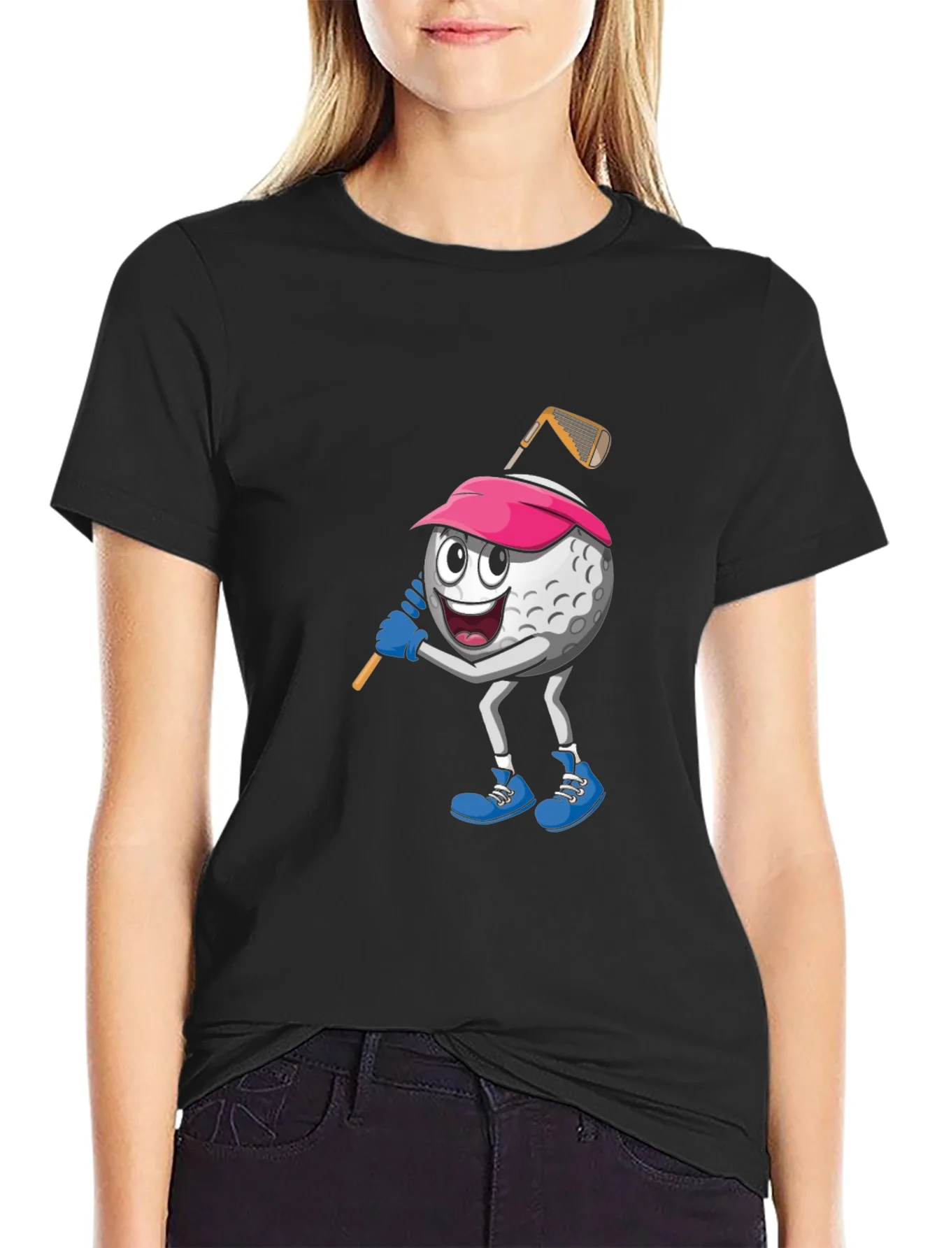 Golf Ball Cartoon Black T-Shirt