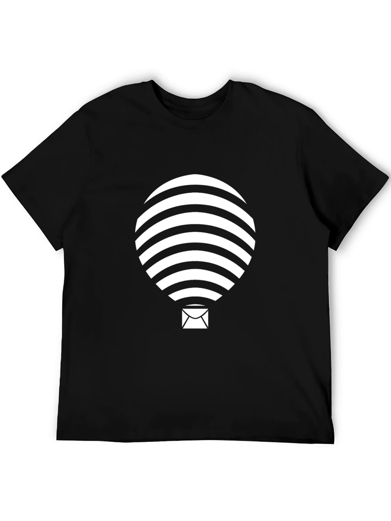 Mens Black Graphic Tee - Striped Hot Air Balloon Design