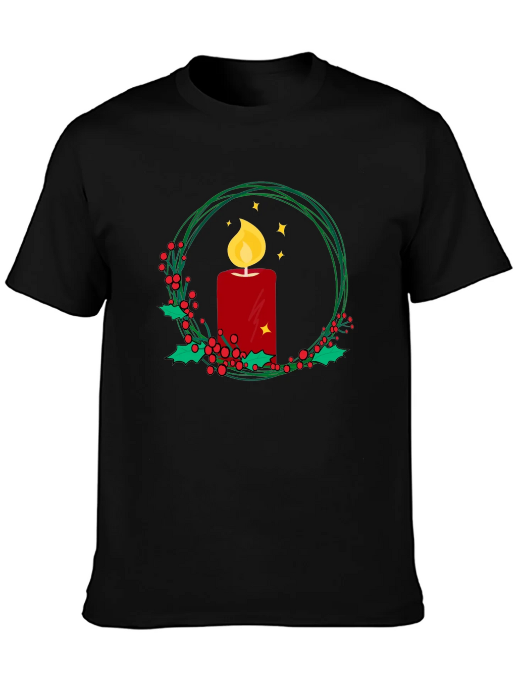 Festive Candle Wreath Graphic Tee - Holiday Cheer