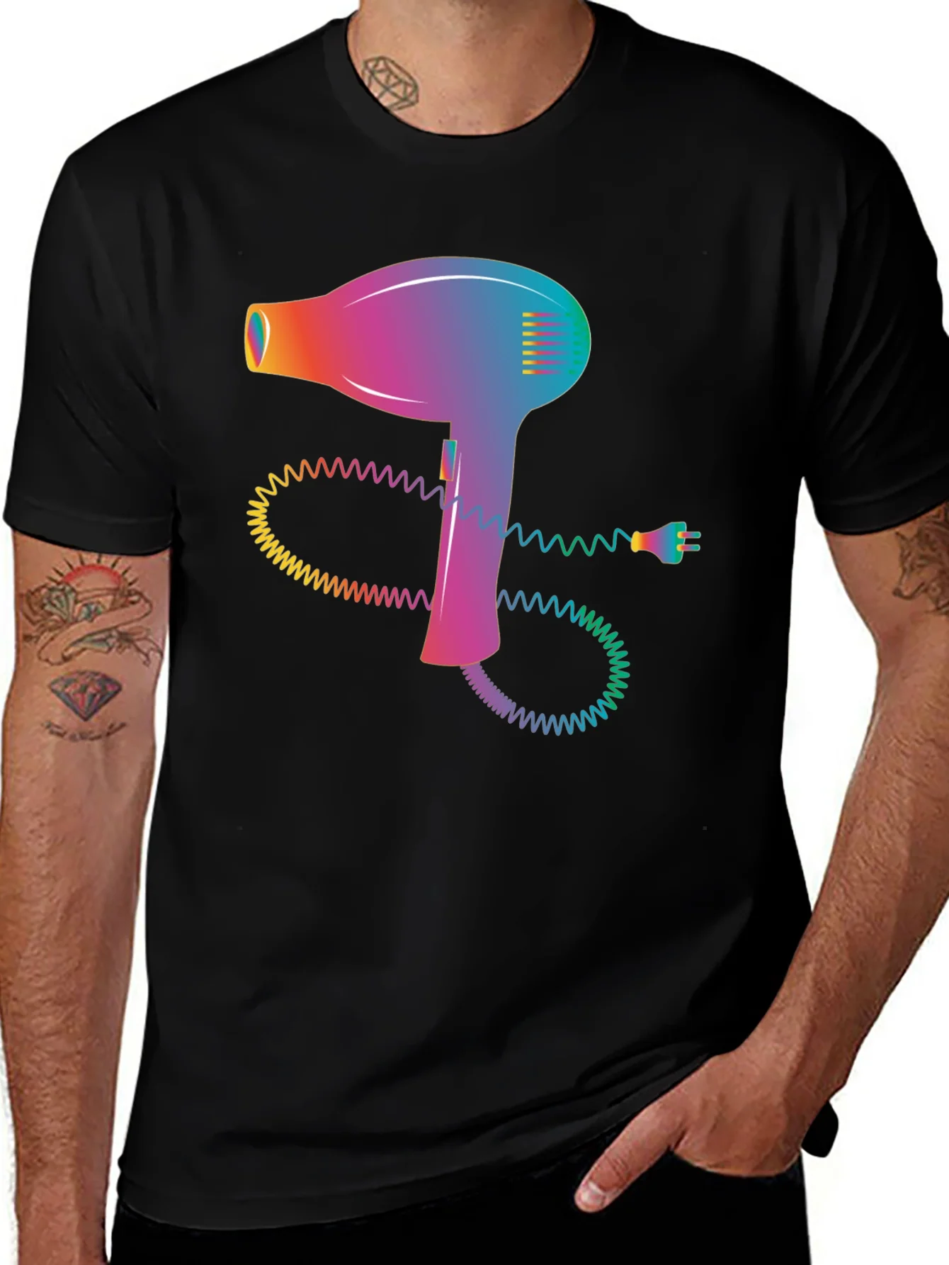 Retro Hair Dryer Graphic Tee - Stylish Black T-Shirt