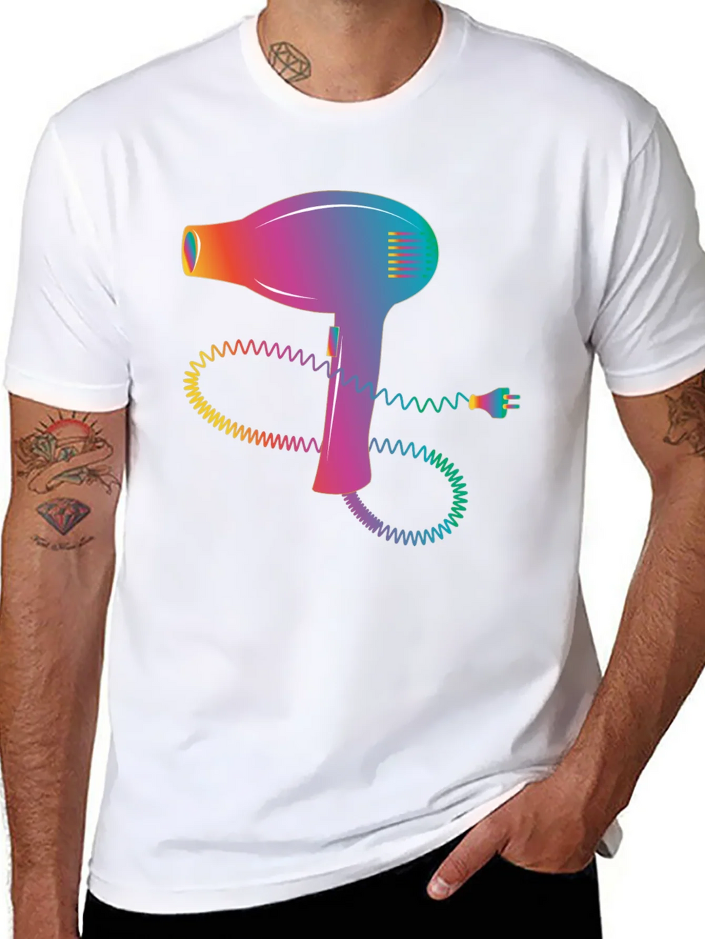 Retro Hair Dryer Graphic Tee - Stylish Black T-Shirt