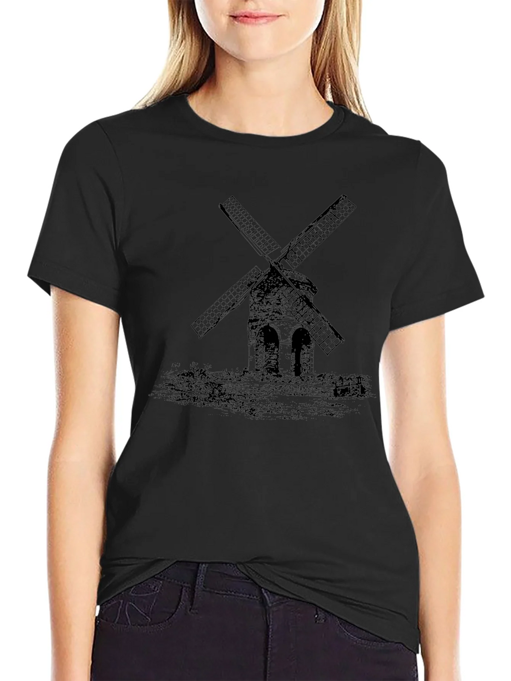 Mens Black Windmill Graphic Tee