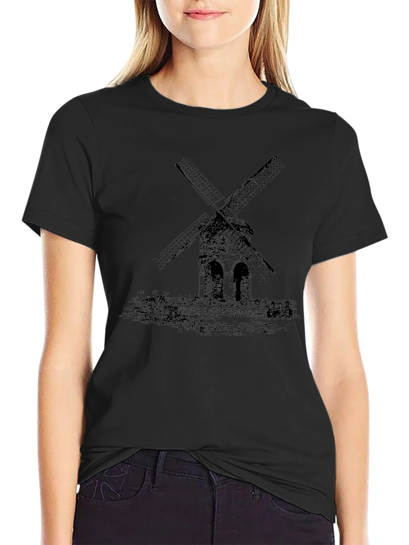 Mens Black Windmill Graphic Tee