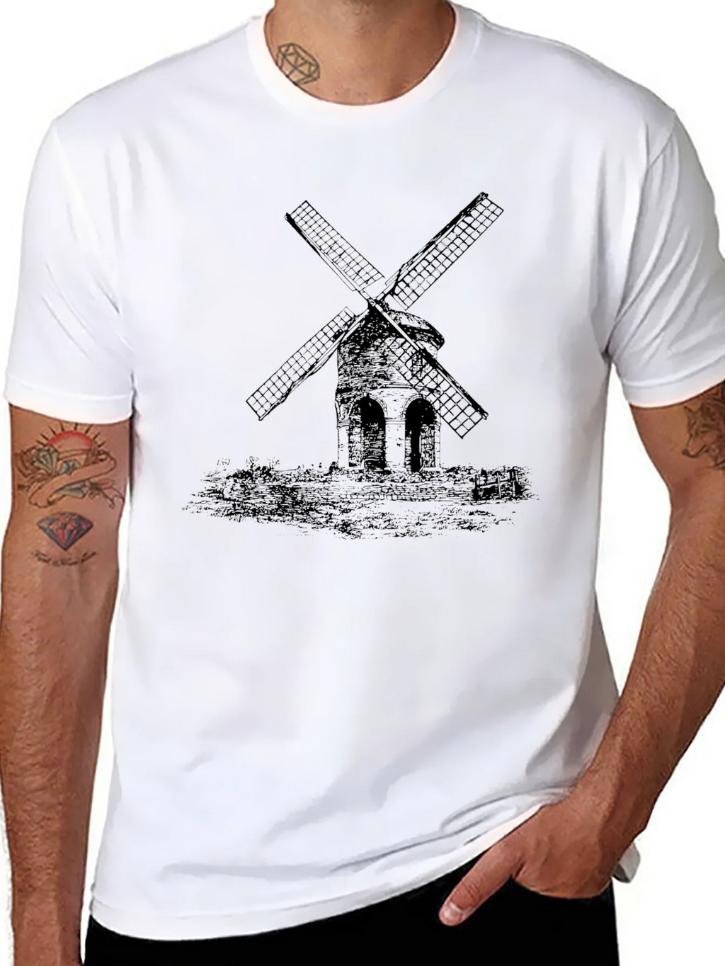 Mens Black Windmill Graphic Tee