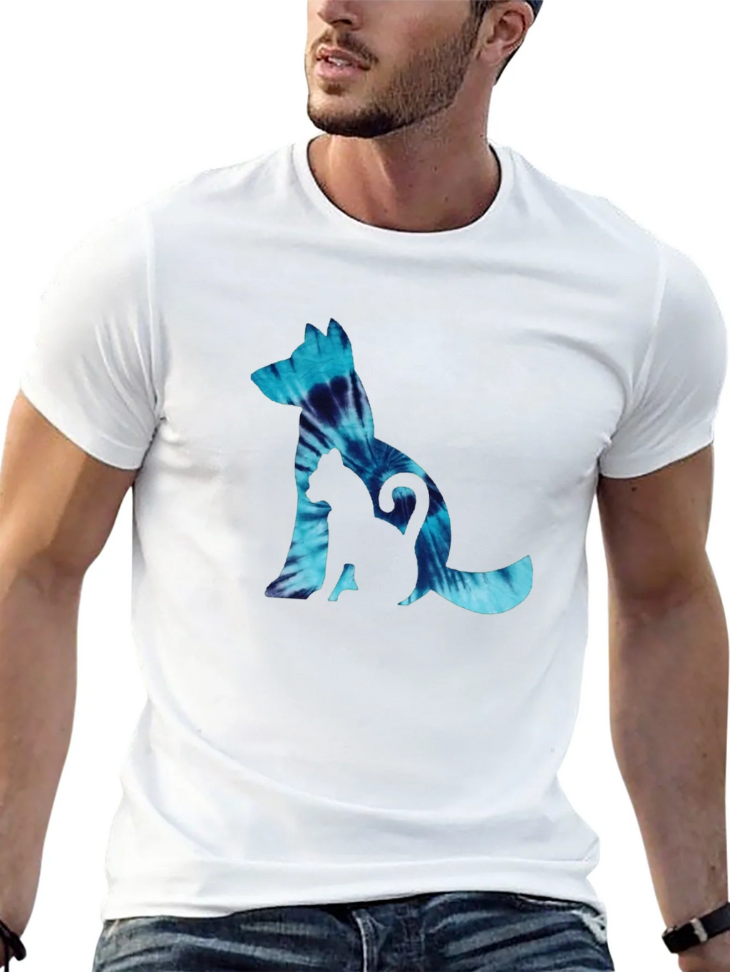 Dog & Cat Tie-Dye Graphic Black T-Shirt