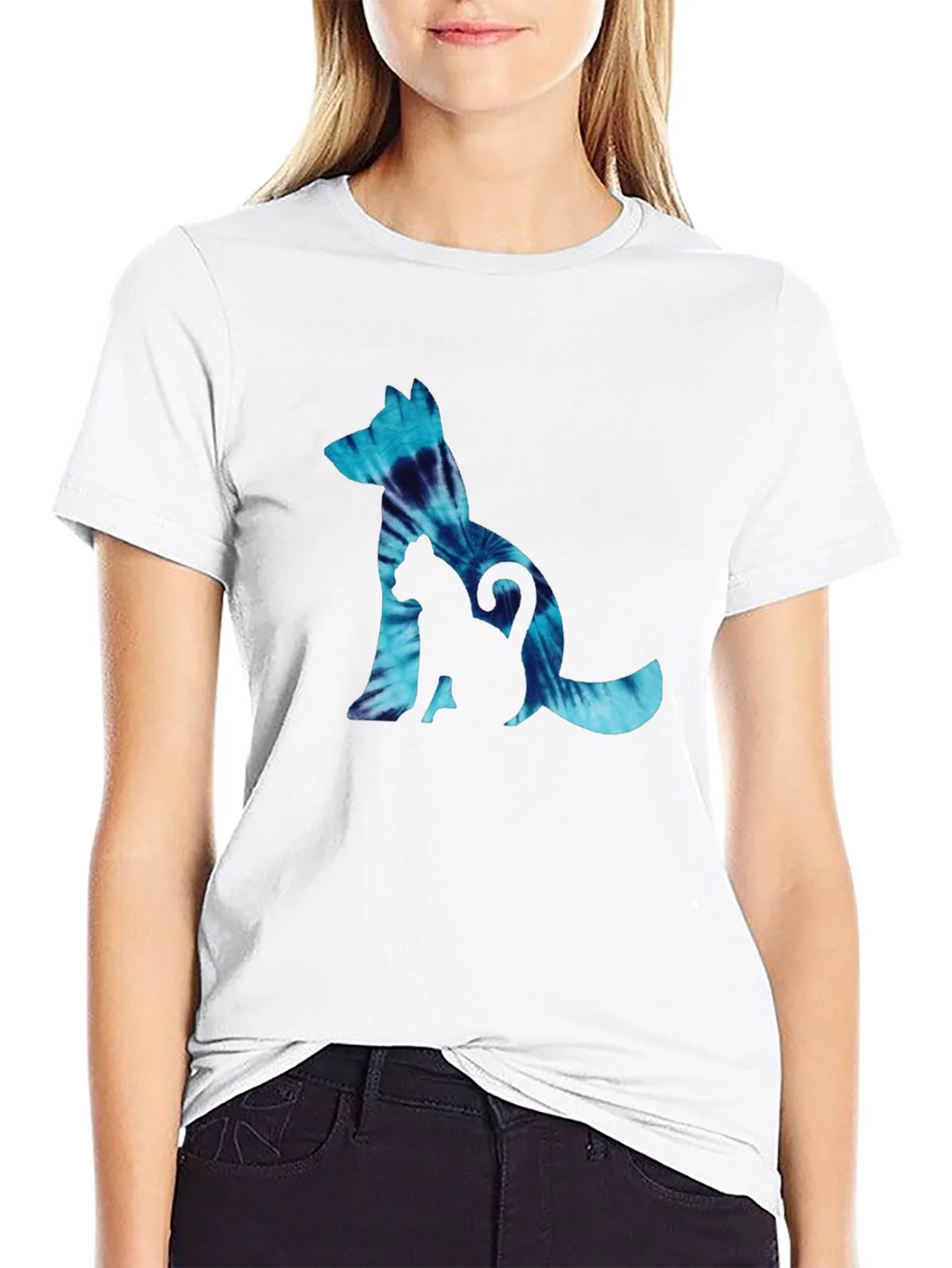 Dog & Cat Tie-Dye Graphic Black T-Shirt