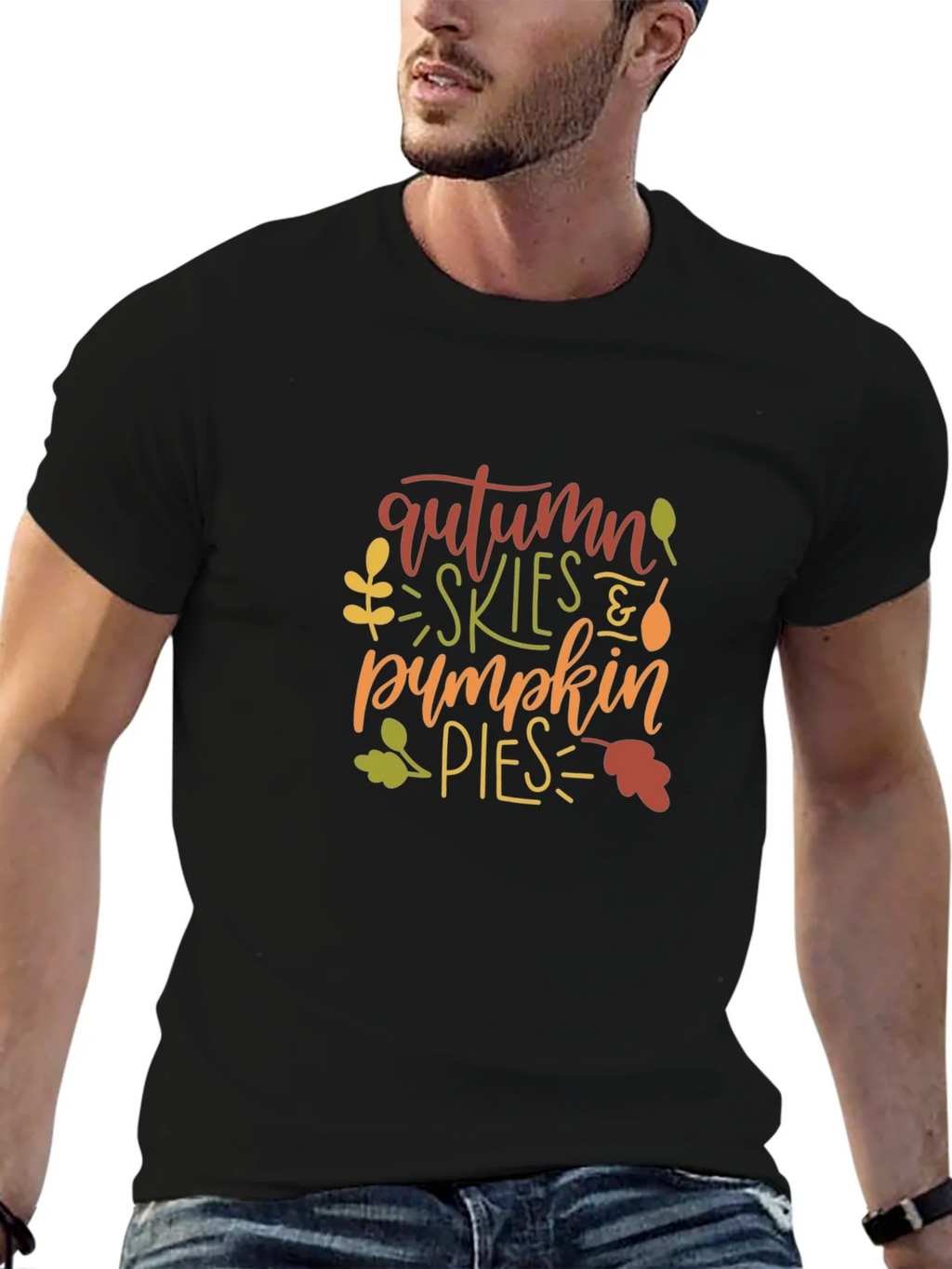 Autumn Skies & Pumpkin Pies Black T-Shirt