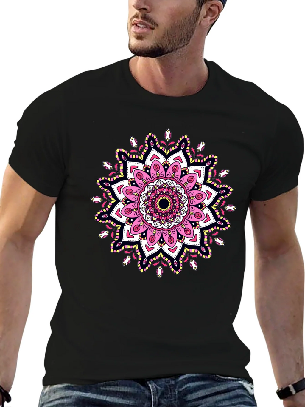 Mandala Print Black T-Shirt