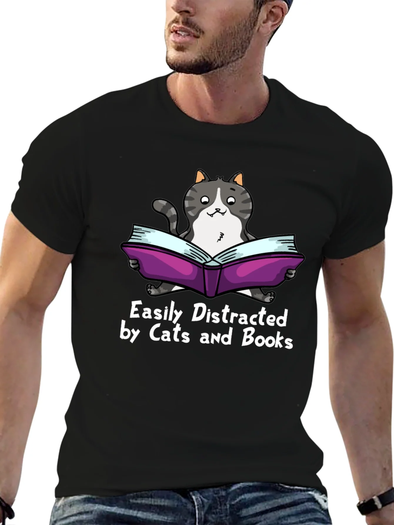 Easily Distracted by Cats and Books T-Shirt