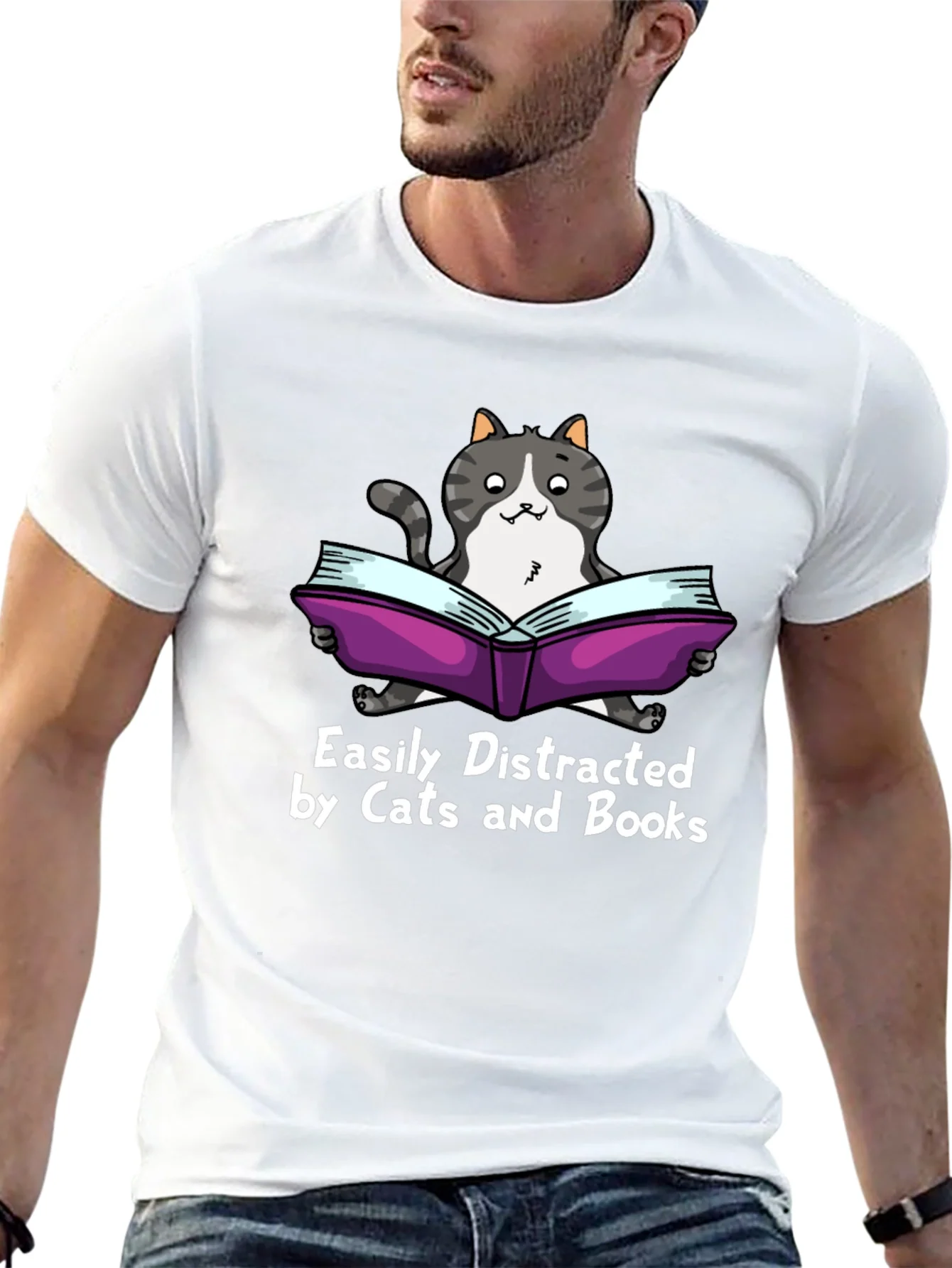 Easily Distracted by Cats and Books T-Shirt