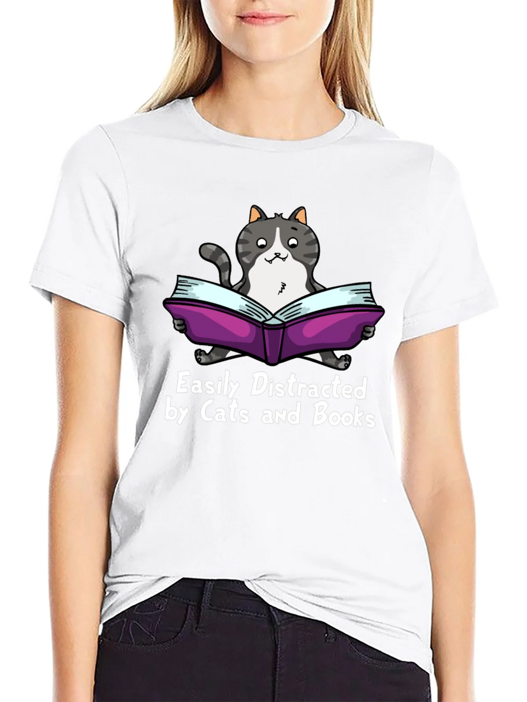 Easily Distracted by Cats and Books T-Shirt