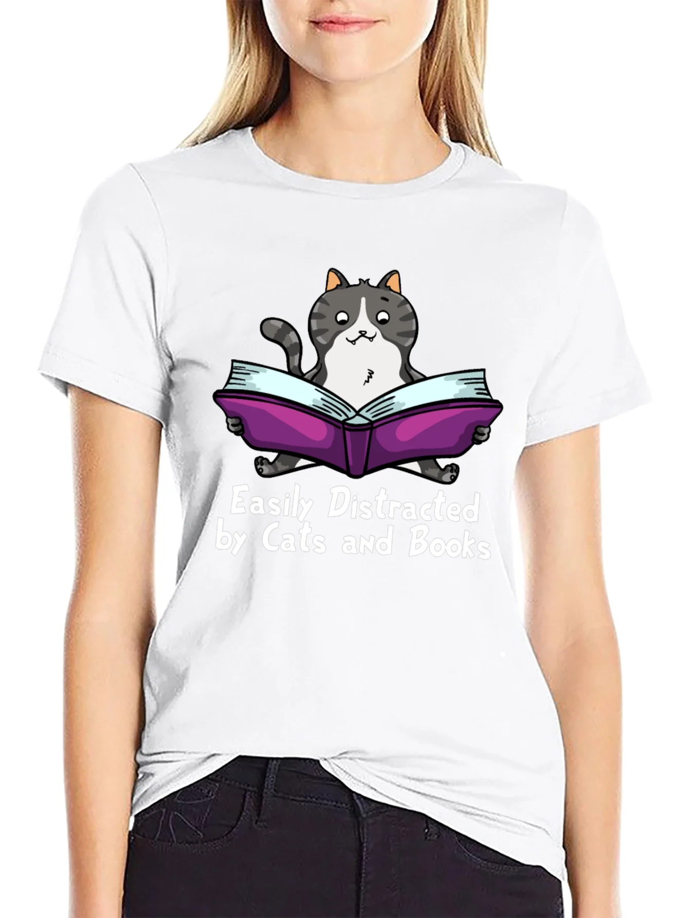 Easily Distracted by Cats and Books T-Shirt