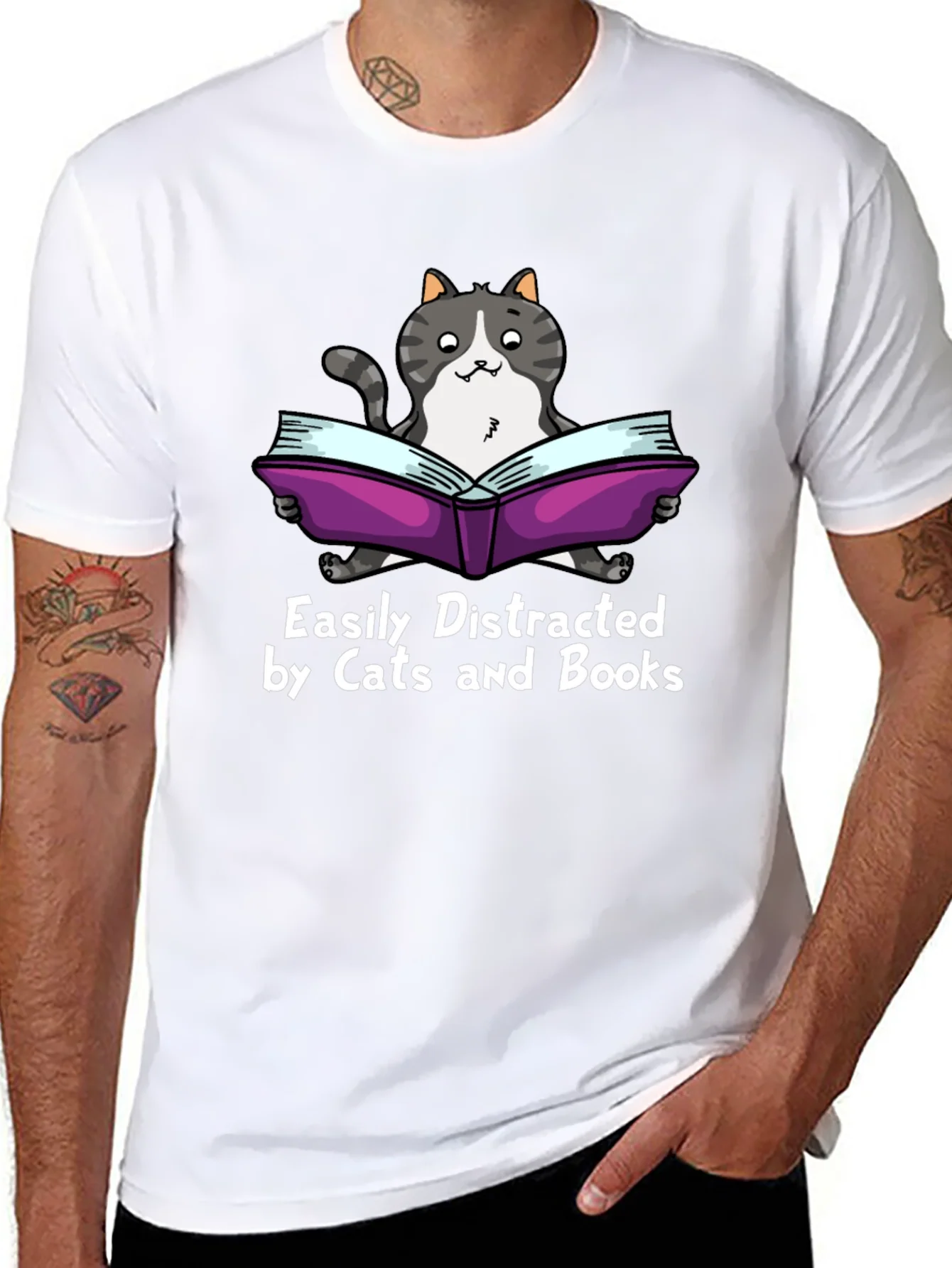 Easily Distracted by Cats and Books T-Shirt