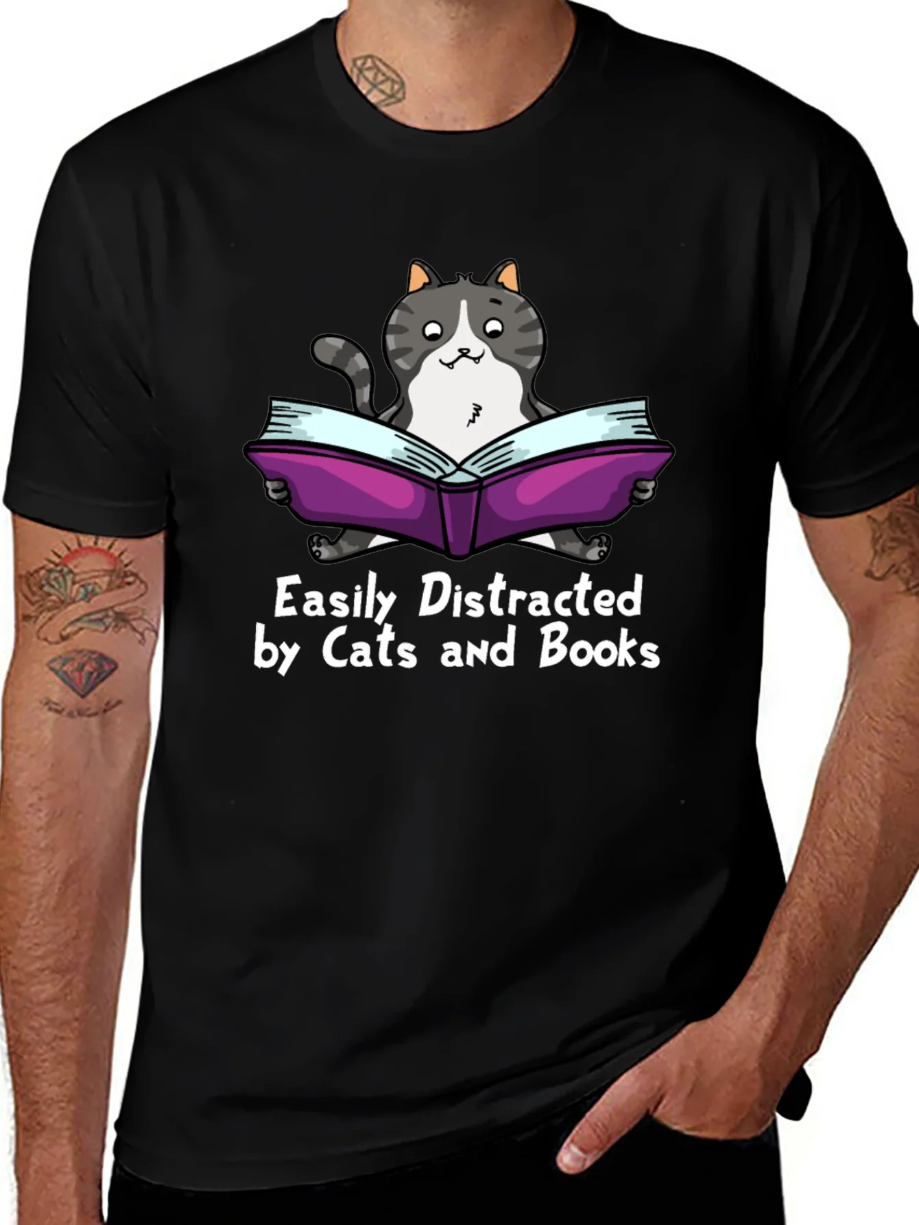 Easily Distracted by Cats and Books T-Shirt