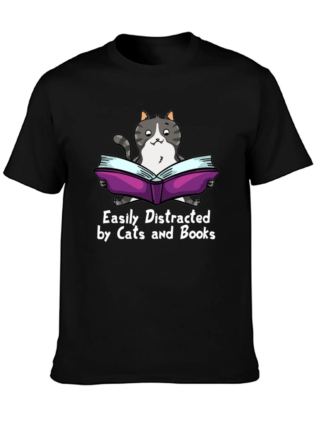 Easily Distracted by Cats and Books T-Shirt