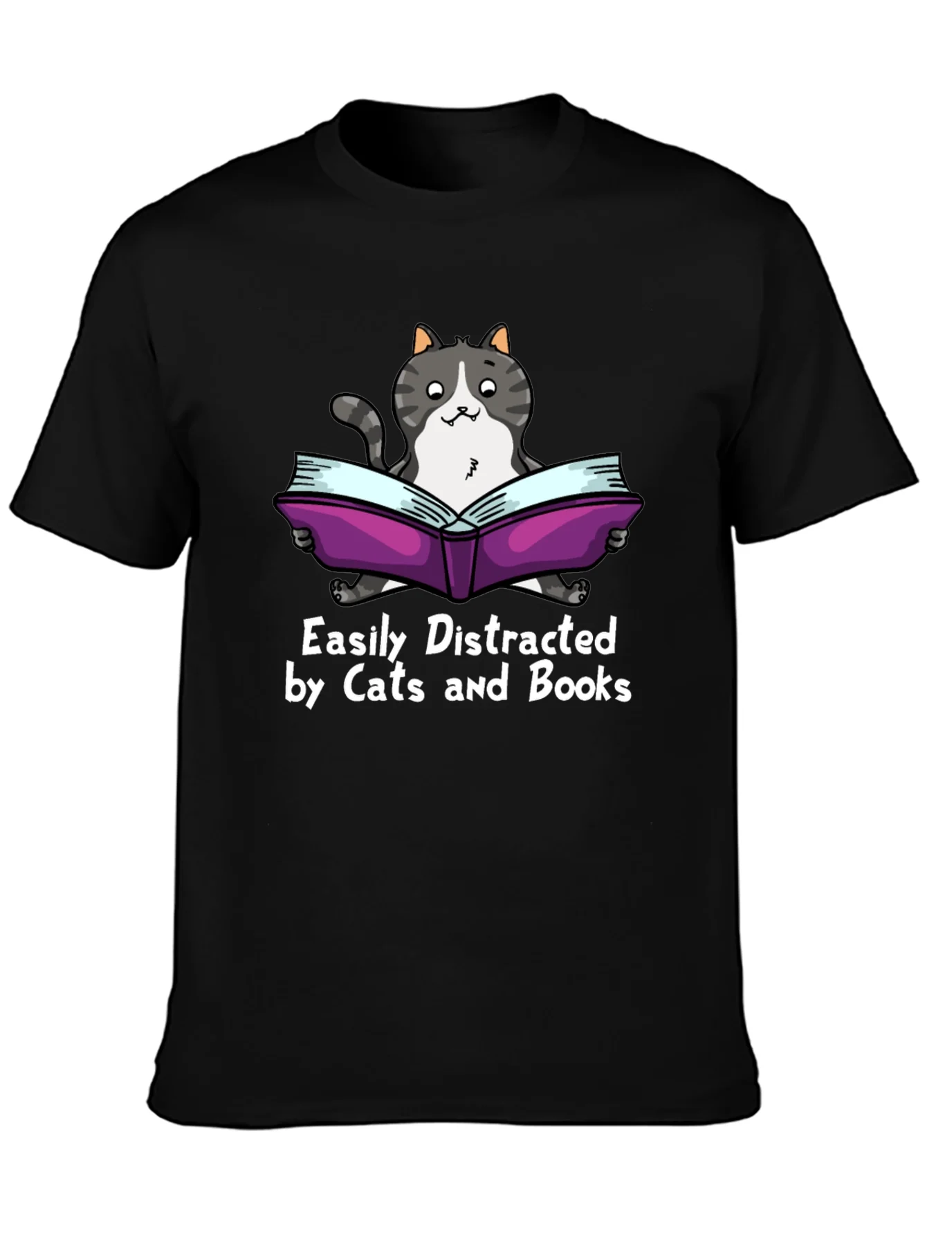 Easily Distracted by Cats and Books T-Shirt