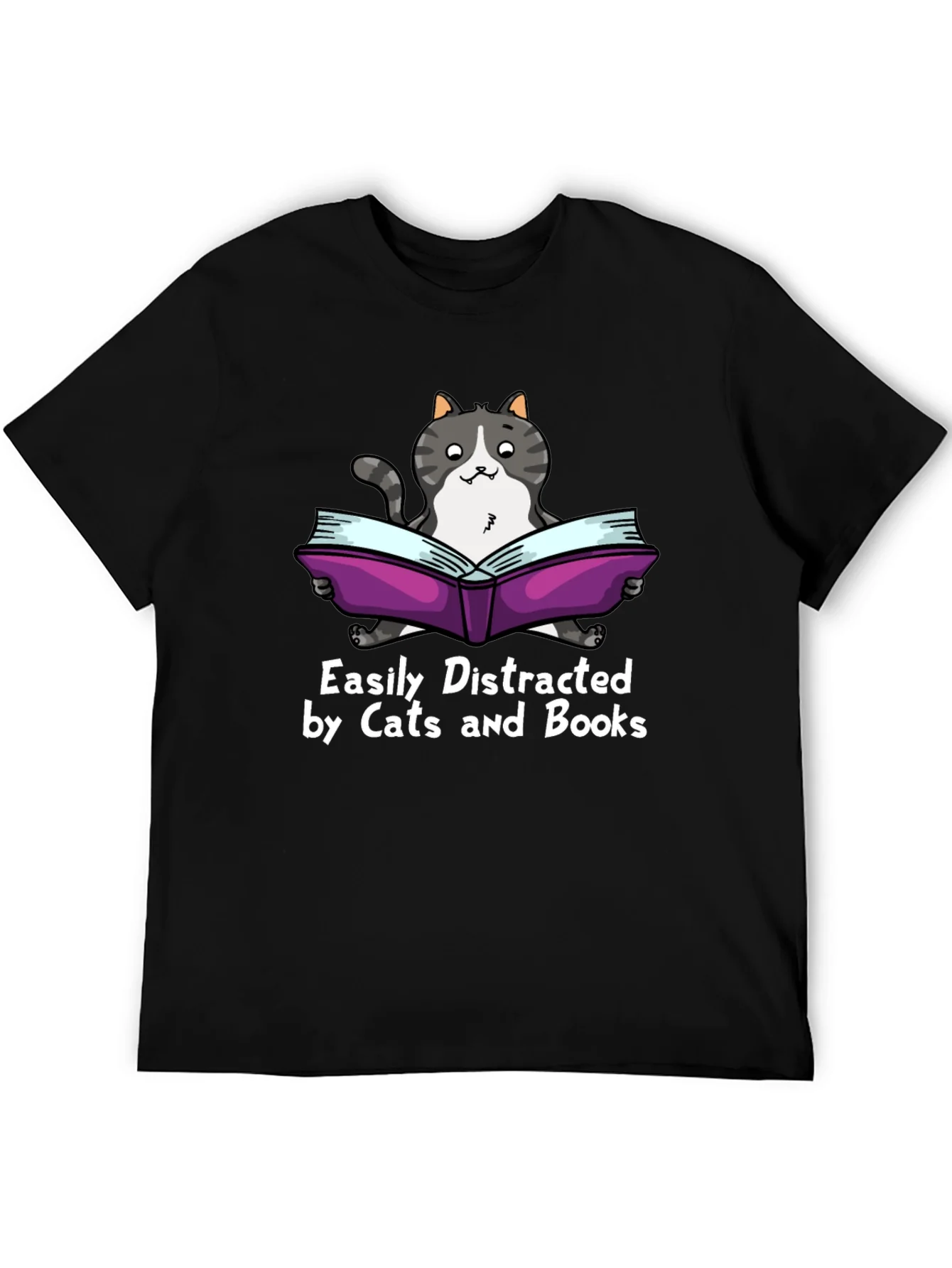 Easily Distracted by Cats and Books T-Shirt