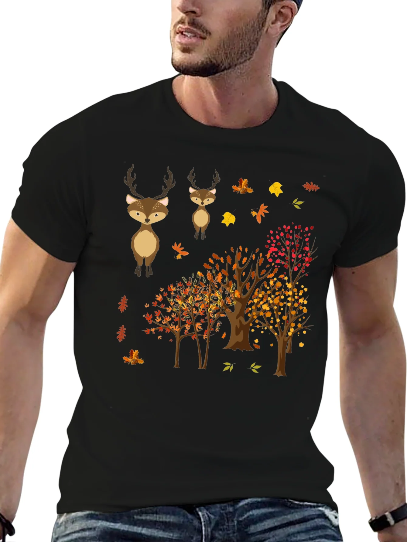 Autumn Deer & Tree Graphic Tee - Nature Lovers T-Shirt