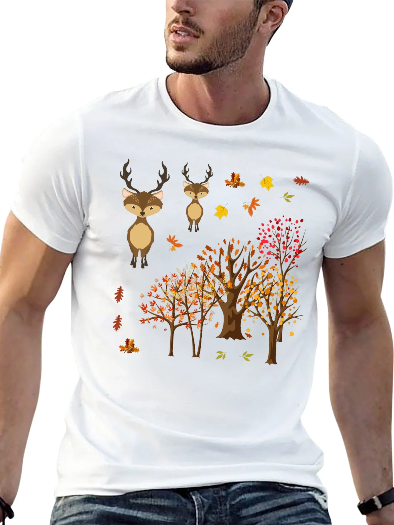 Autumn Deer & Tree Graphic Tee - Nature Lovers T-Shirt