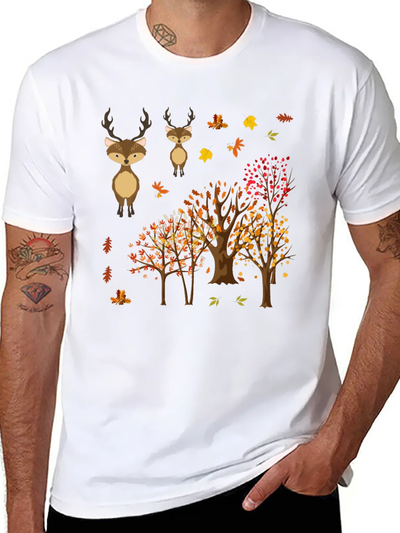 Autumn Deer & Tree Graphic Tee - Nature Lovers T-Shirt