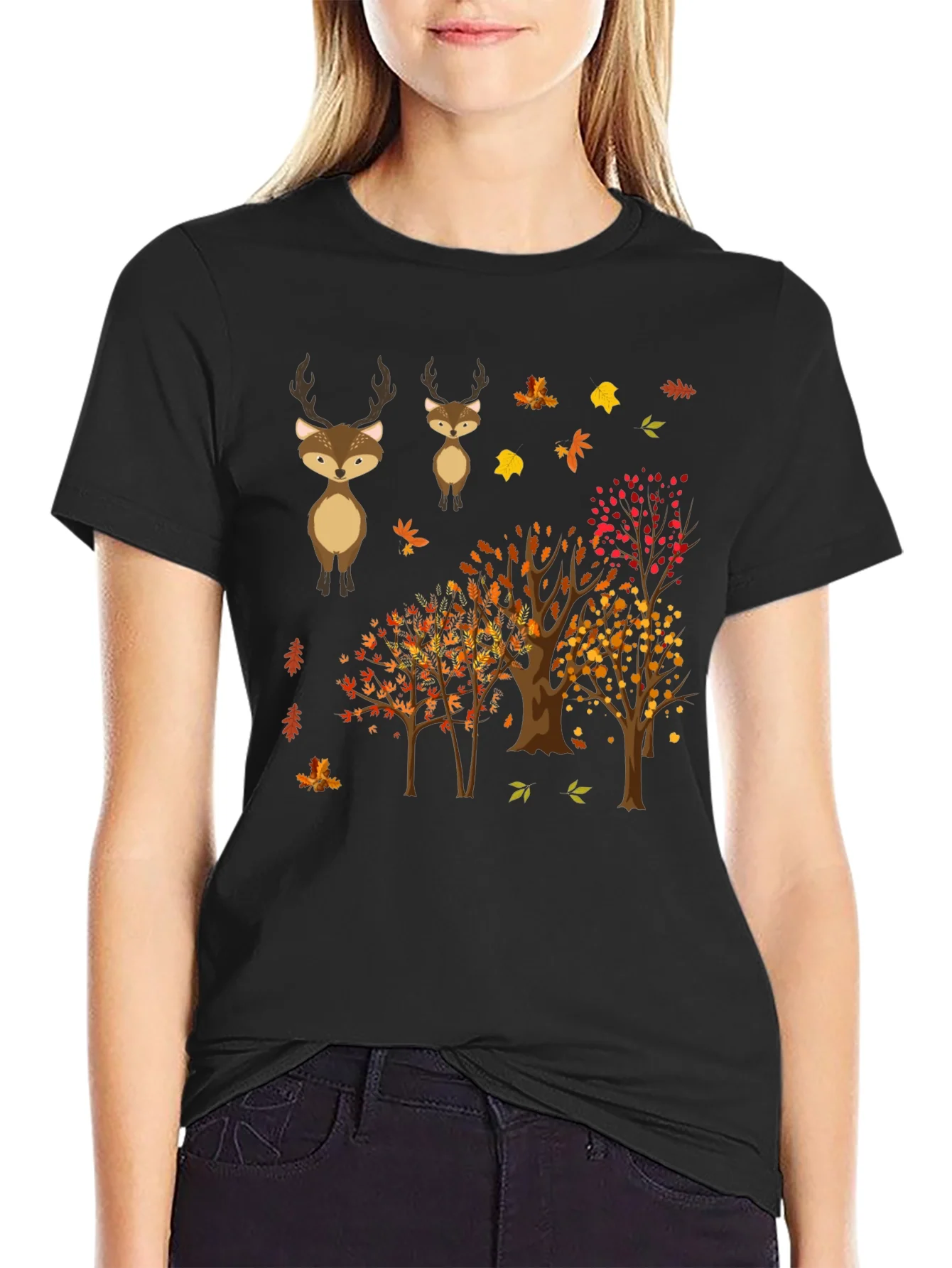 Autumn Deer & Tree Graphic Tee - Nature Lovers T-Shirt