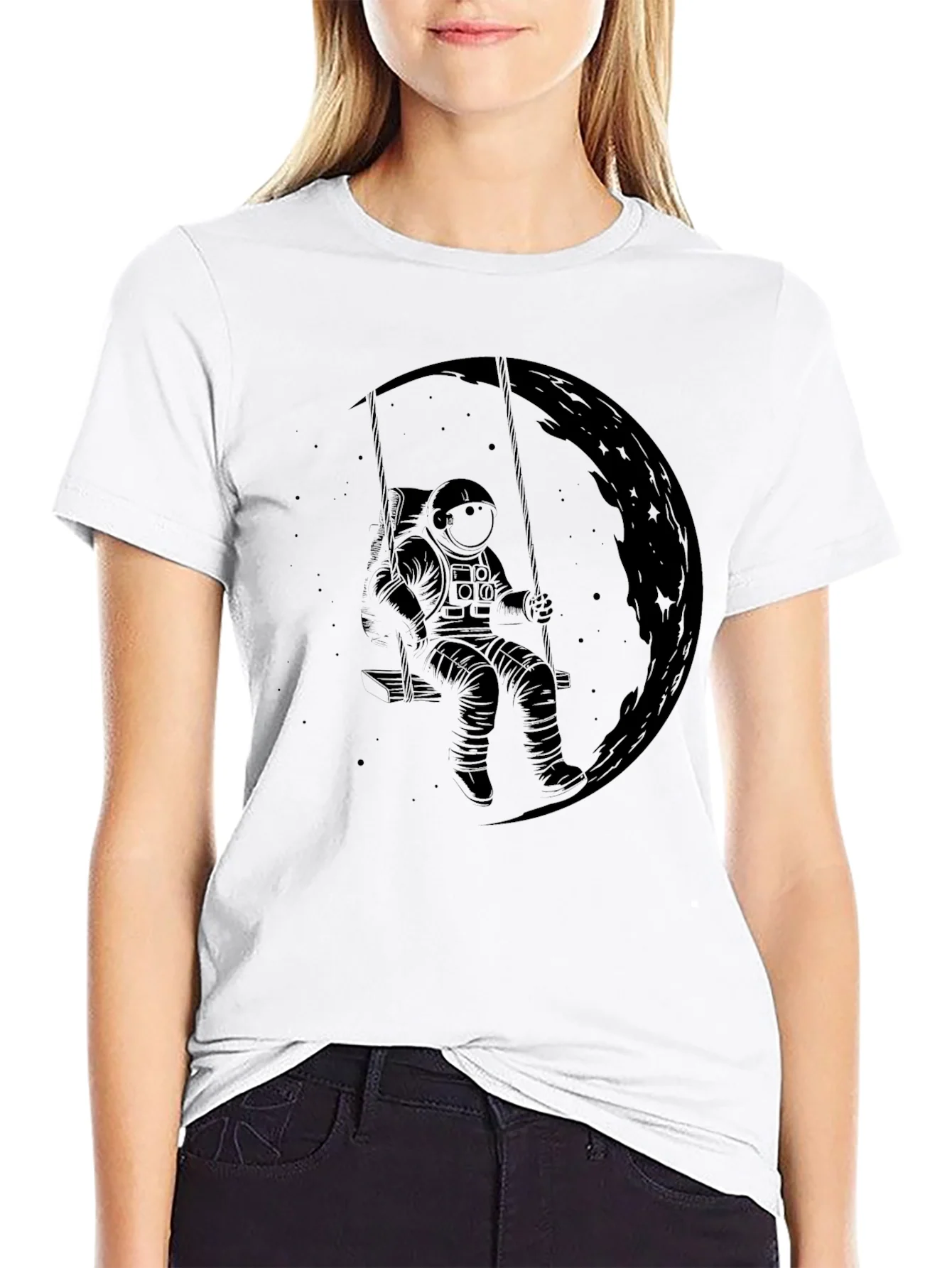 Astronaut Moon Swing Graphic T-Shirt - Black