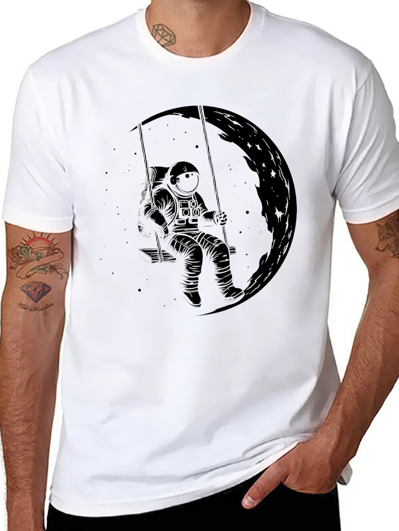 Astronaut Moon Swing Graphic T-Shirt - Black