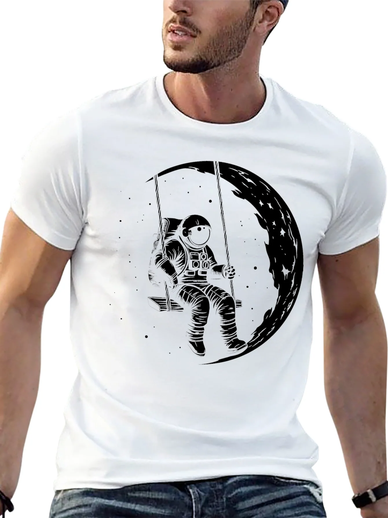 Astronaut Moon Swing Graphic T-Shirt - Black