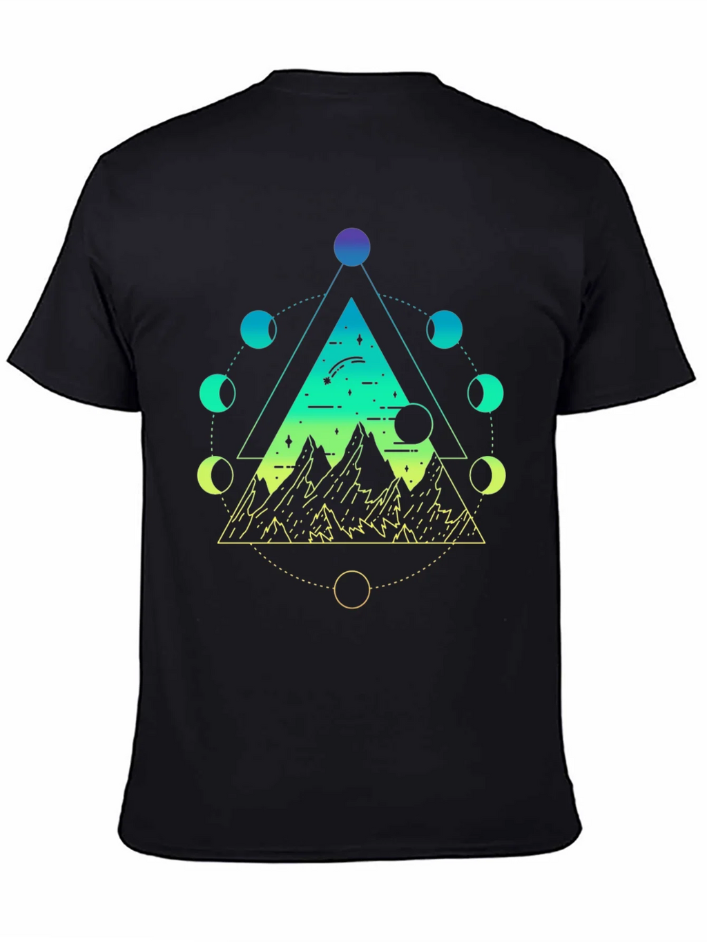 Geometric Moon Phase Mountain Black T-Shirt