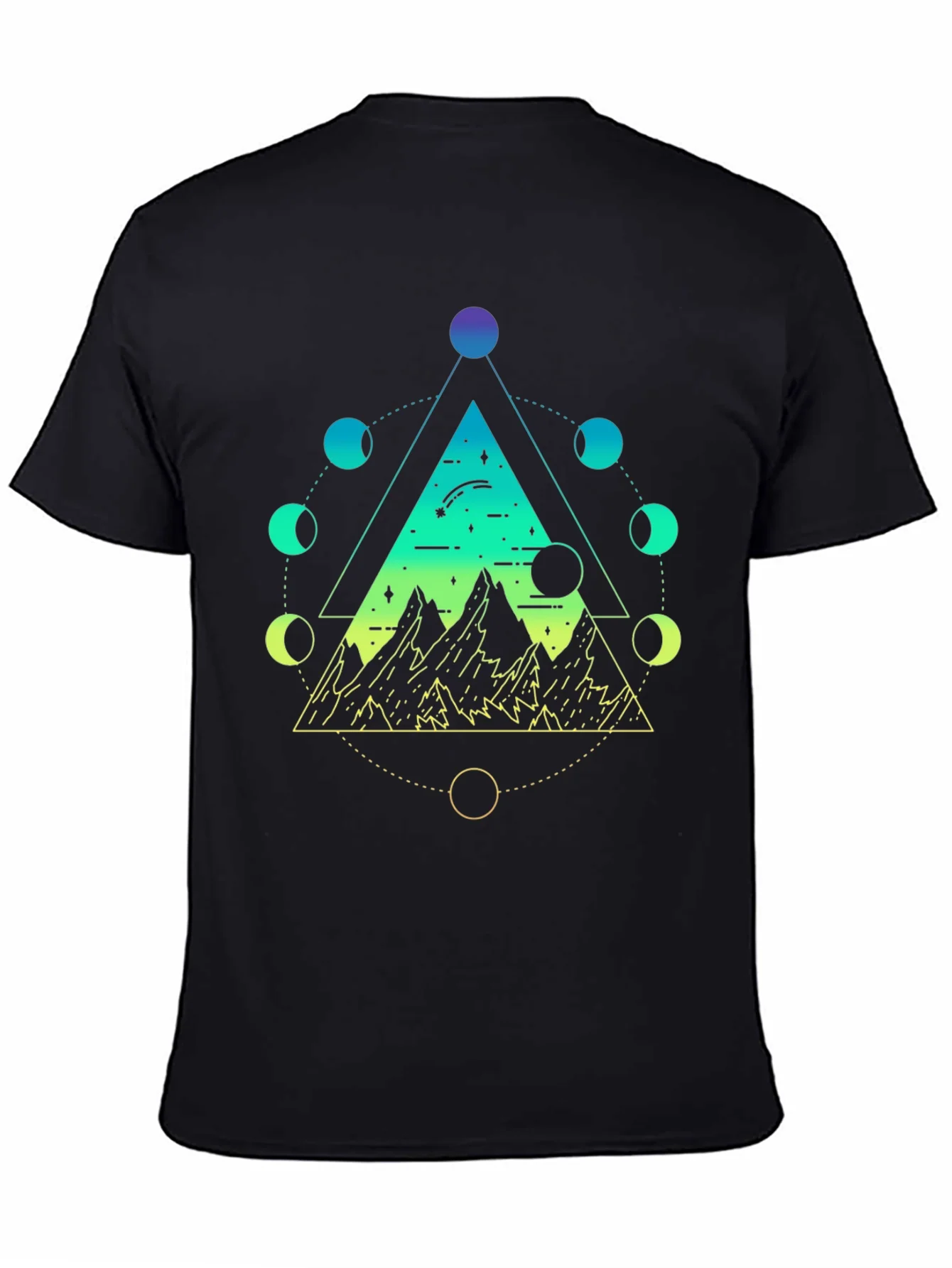Geometric Moon Phase Mountain Black T-Shirt