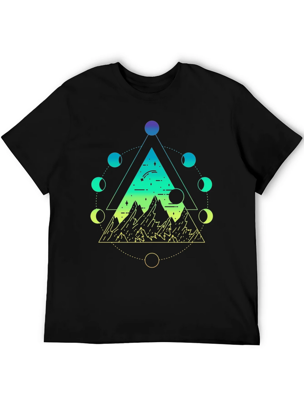 Geometric Moon Phase Mountain Black T-Shirt