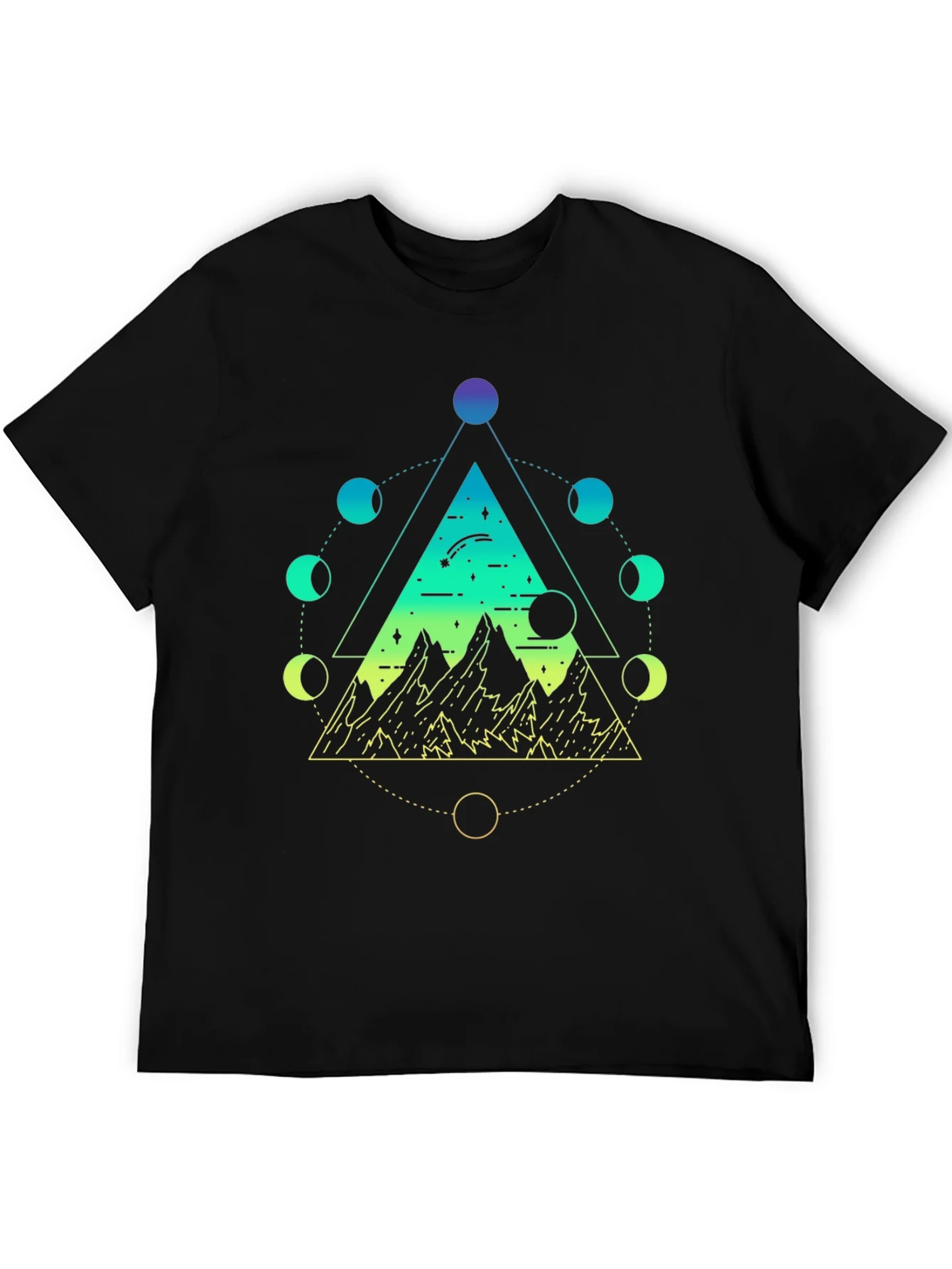 Geometric Moon Phase Mountain Black T-Shirt