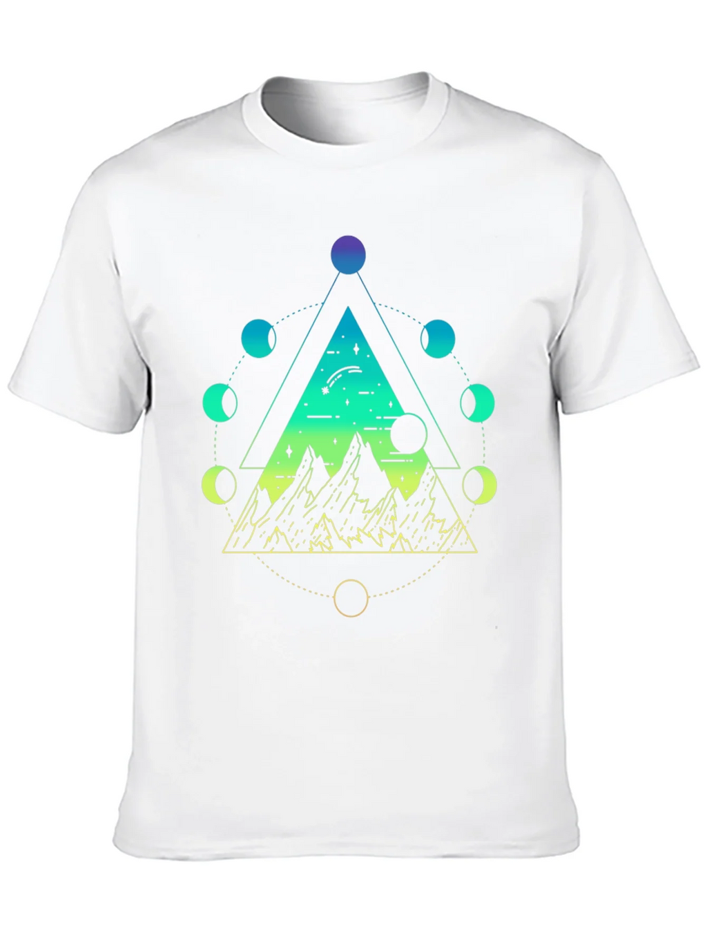 Geometric Moon Phase Mountain Black T-Shirt