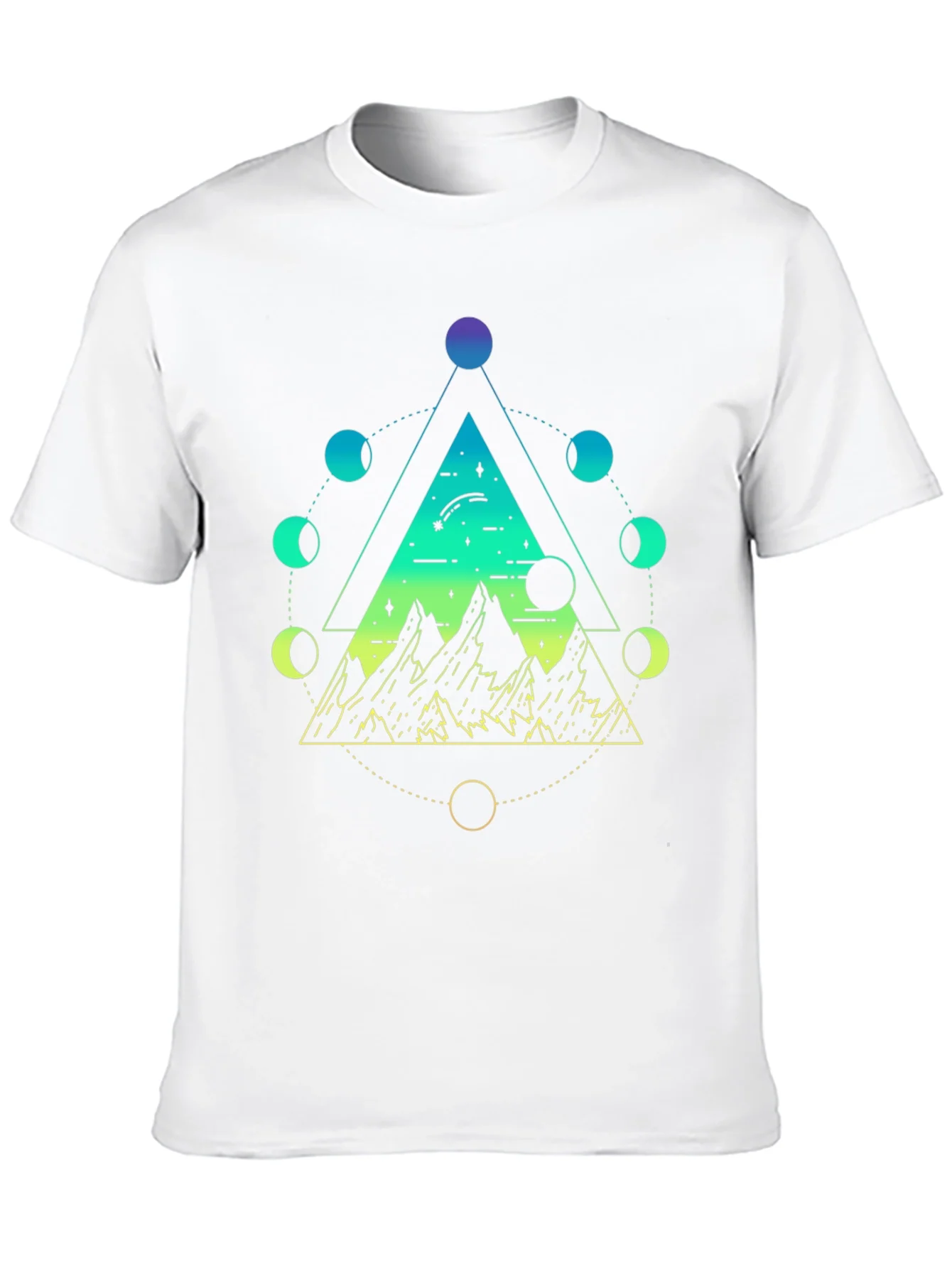 Geometric Moon Phase Mountain Black T-Shirt