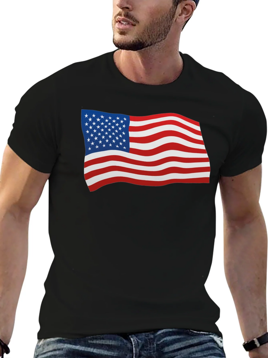 American Flag Graphic Tee - Black Cotton Blend