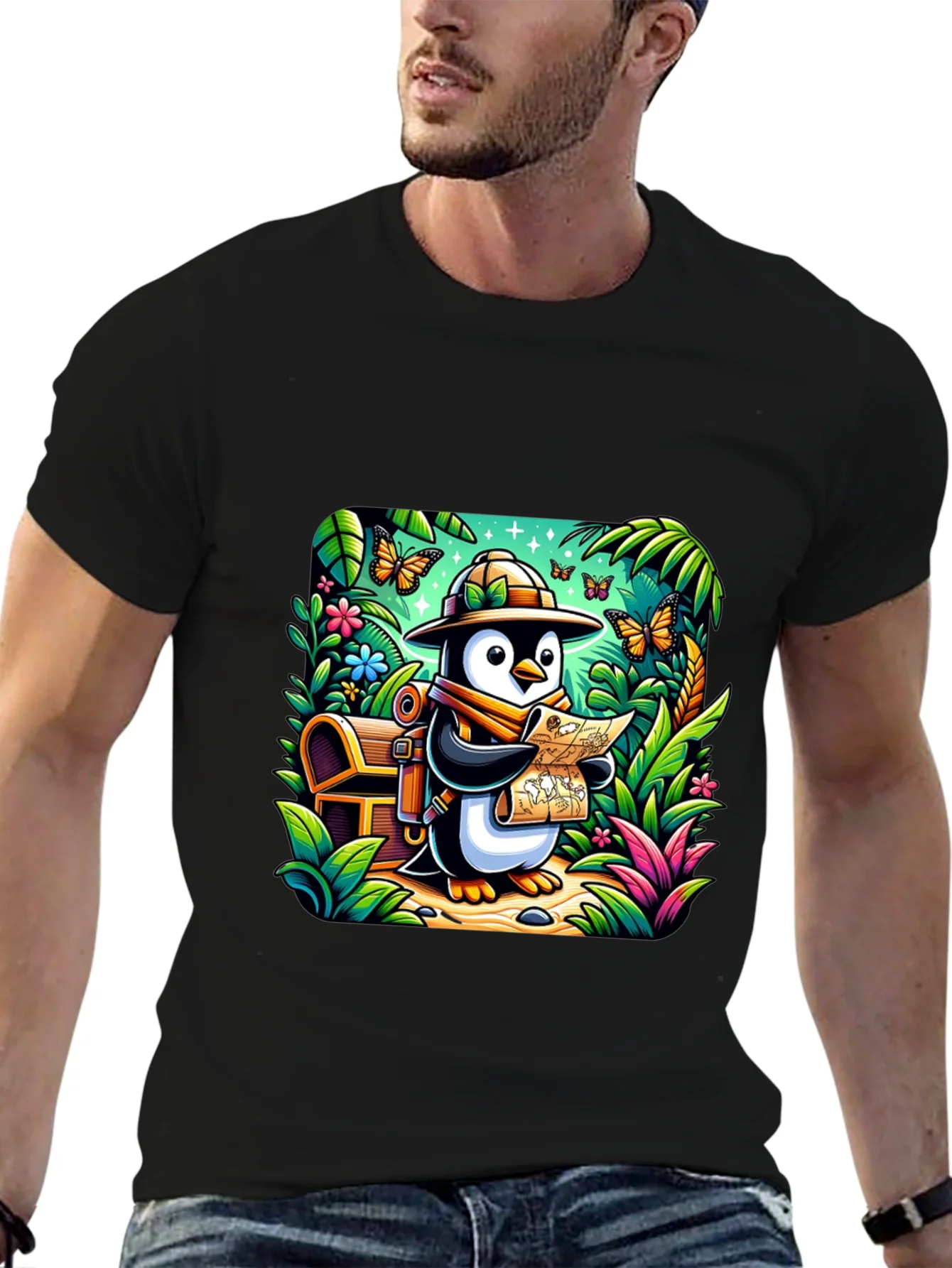 Adventurer Penguin T-Shirt - Treasure Hunt Design