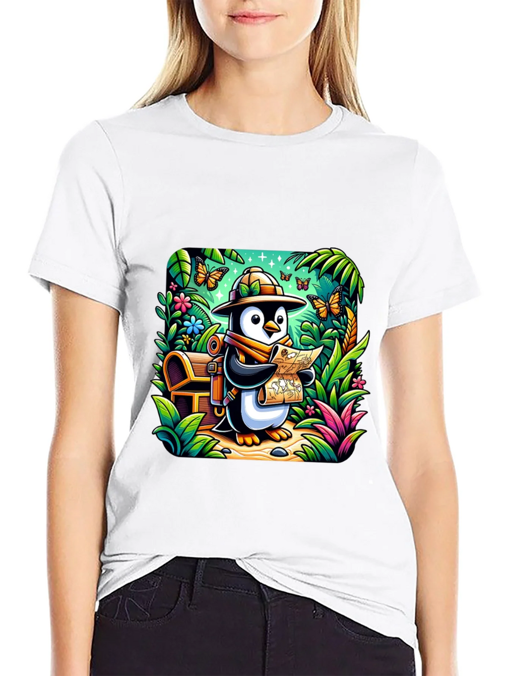 Adventurer Penguin T-Shirt - Treasure Hunt Design