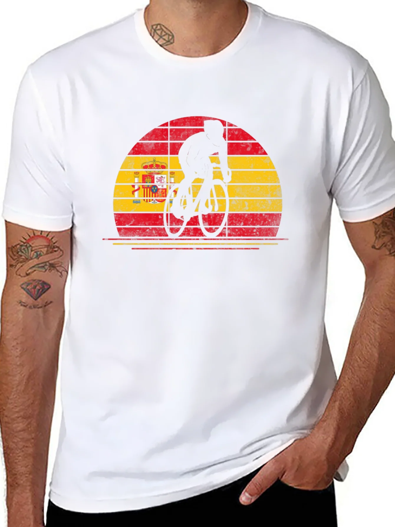 Spain Flag Cyclist T-Shirt - Black Cotton Tee