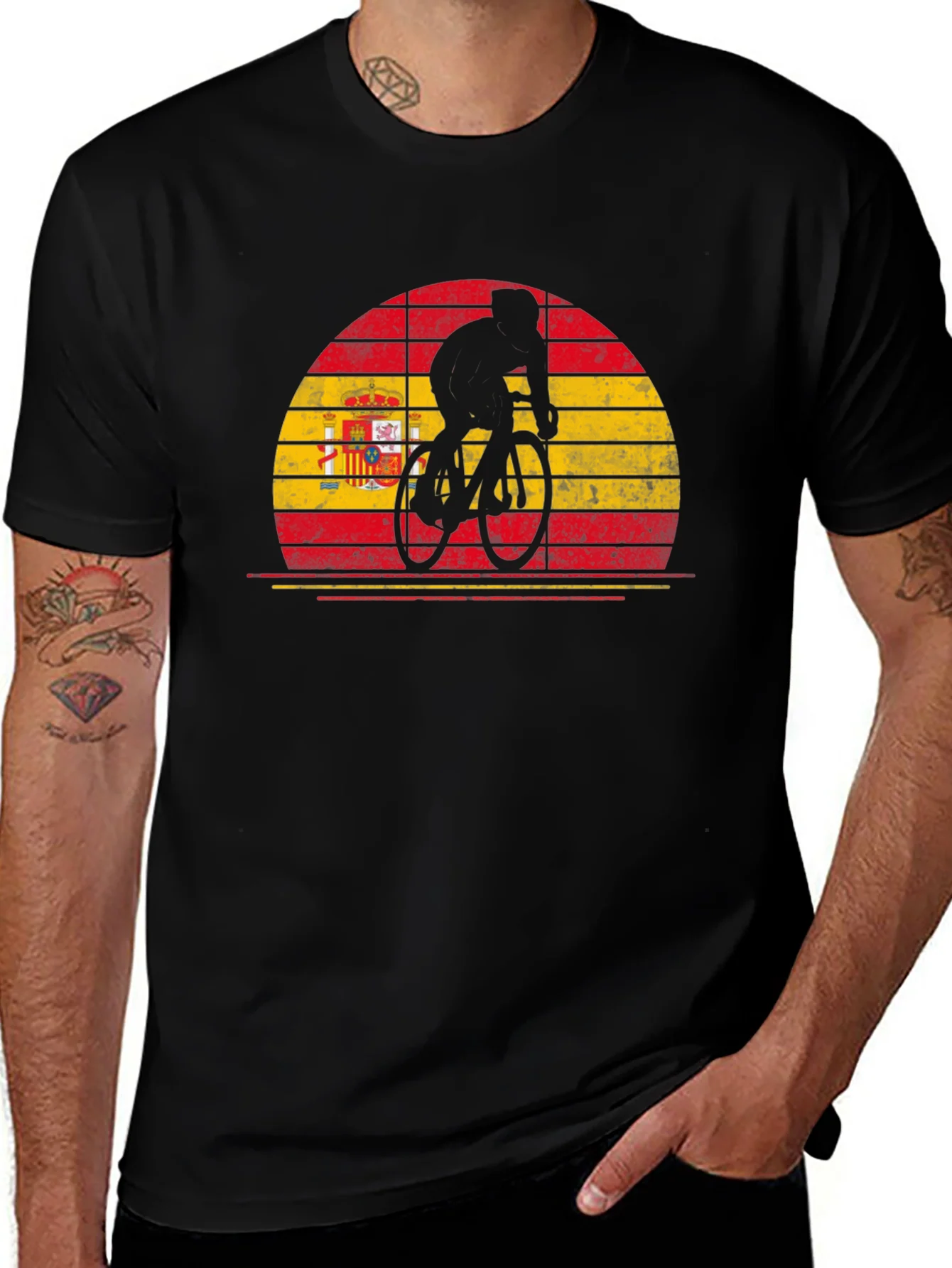 Spain Flag Cyclist T-Shirt - Black Cotton Tee