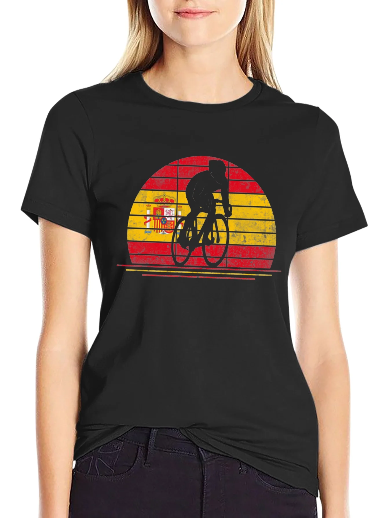 Spain Flag Cyclist T-Shirt - Black Cotton Tee