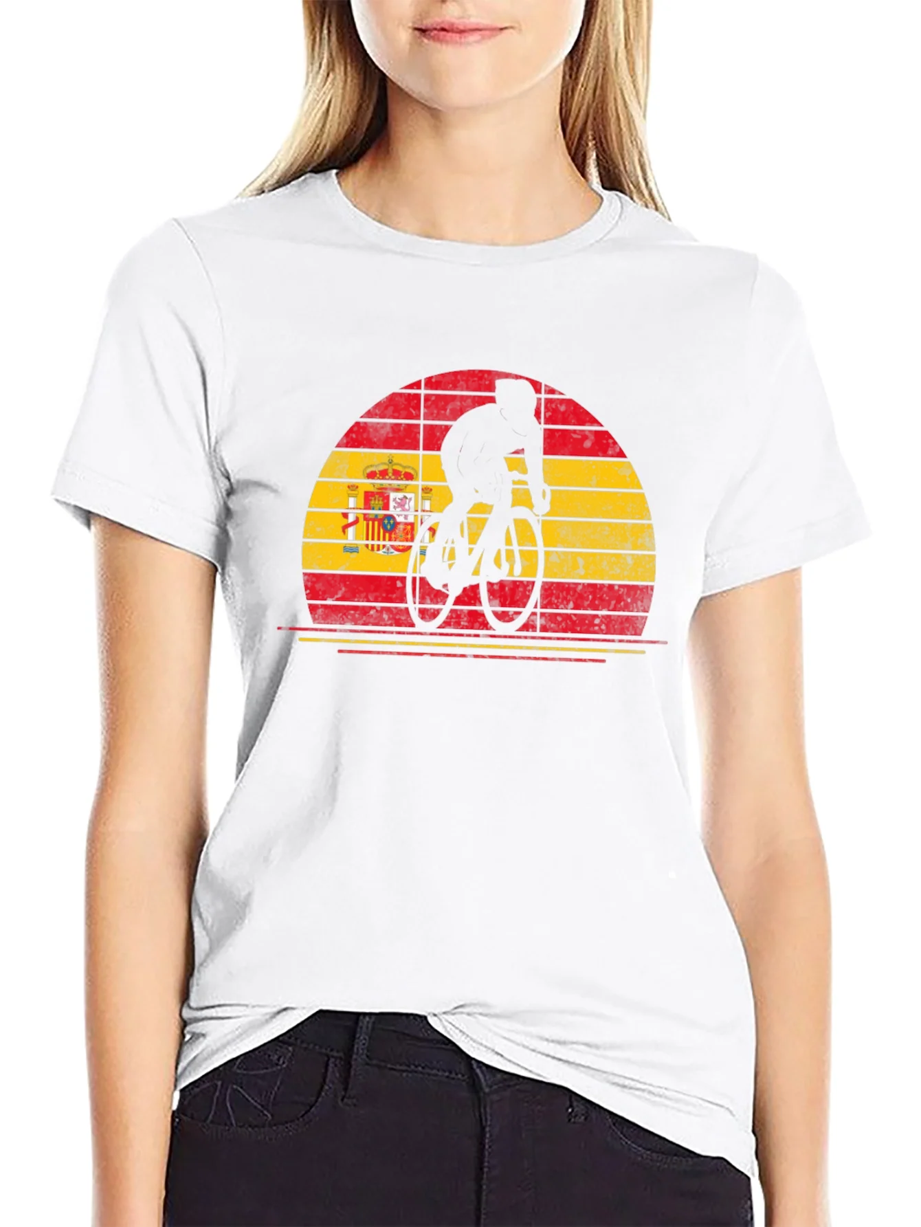 Spain Flag Cyclist T-Shirt - Black Cotton Tee