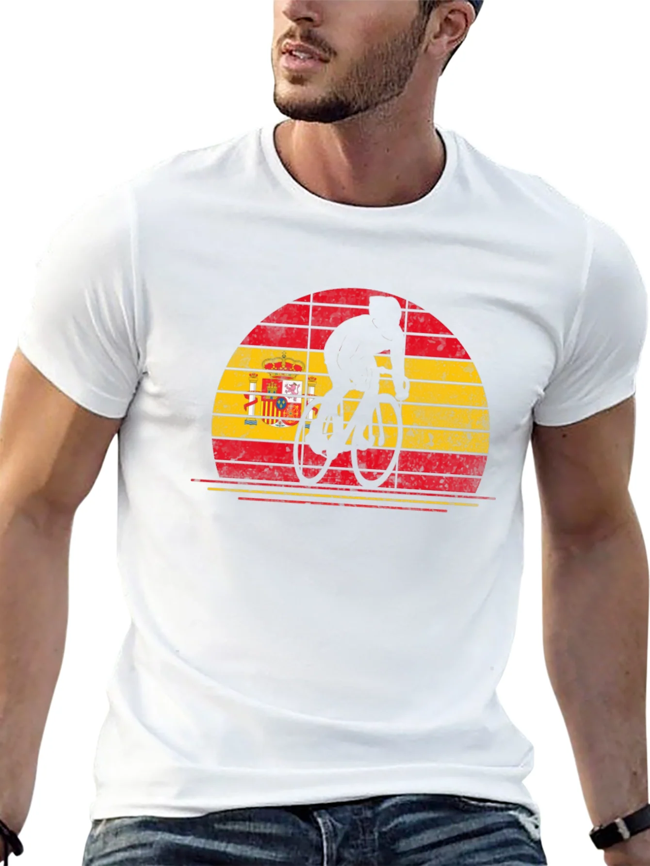 Spain Flag Cyclist T-Shirt - Black Cotton Tee