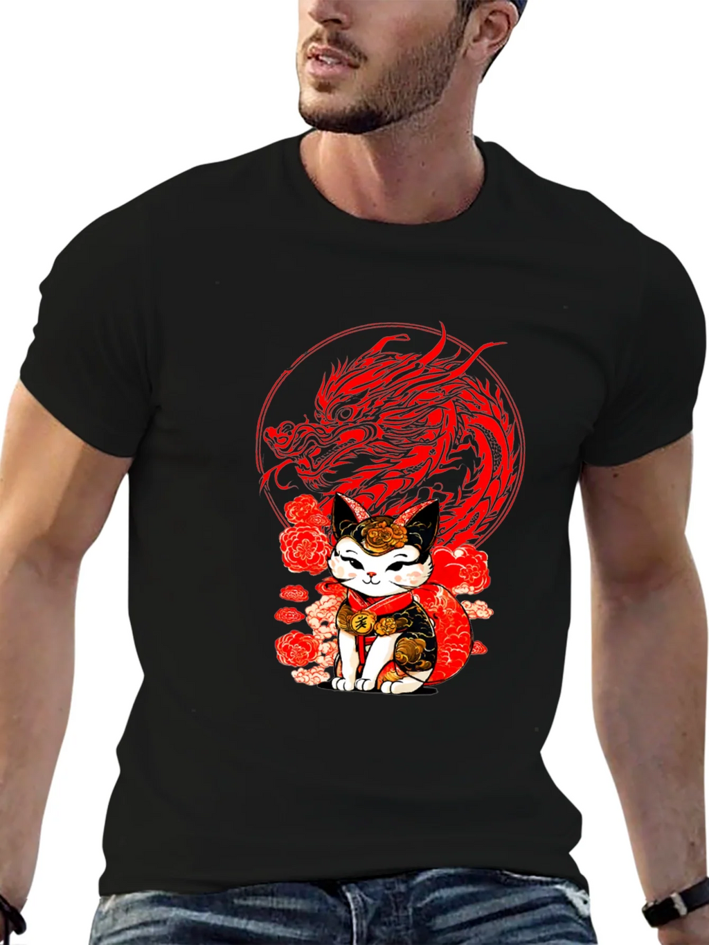 Lucky Cat & Dragon Graphic Tee