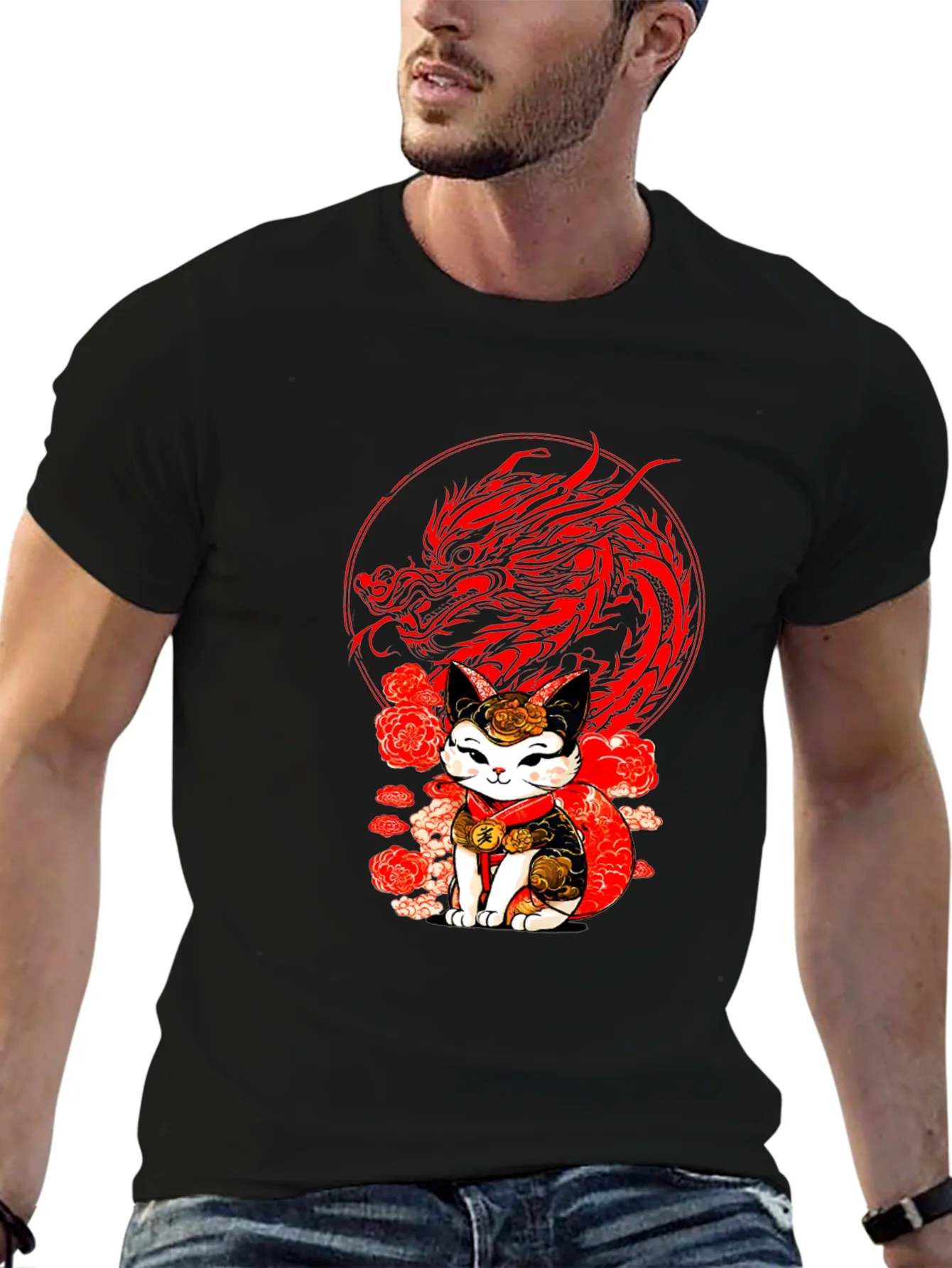 Lucky Cat & Dragon Graphic Tee
