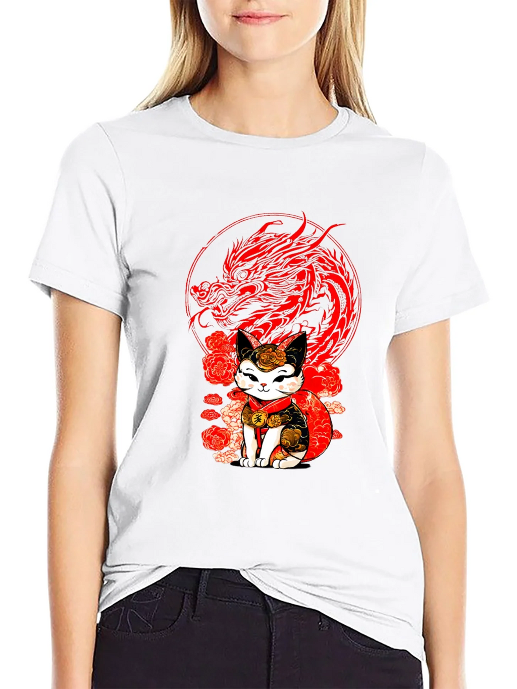 Lucky Cat & Dragon Graphic Tee